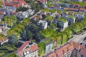 Exemple du potentiel de surélévation sur le quartier Krimmeri Meinau © Upfacto